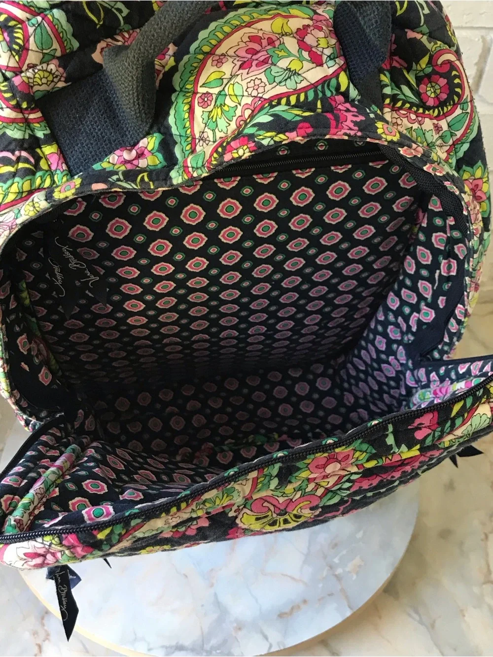 Vera Bradley Petal Paisley Campus Backpack Padded Laptop Zip Pocket Pink Blue
